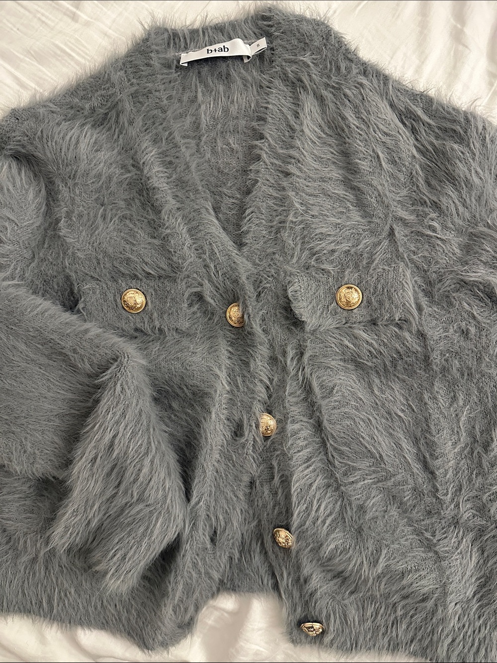 B+AB designer’s Gray Fuzzy Button-Front Cardigan Jacket NWOT